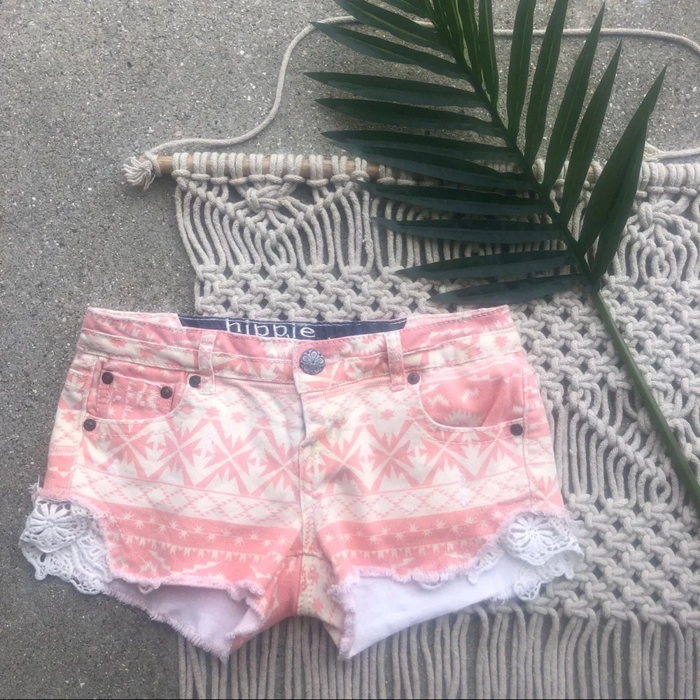 Hippie Laundry Tribal Print Denim Shorts Juniors Size 1